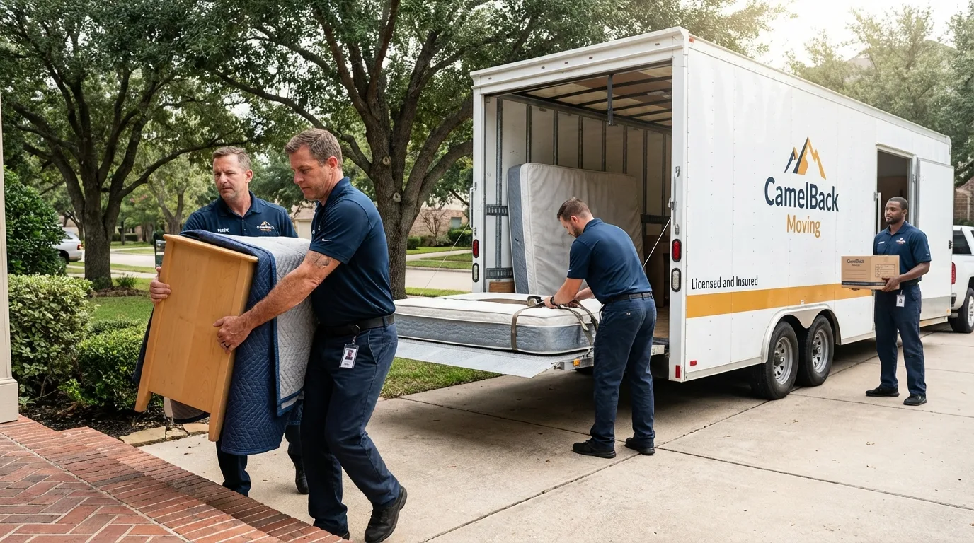 Crew loading residential truck for cross-state move from Rock Rapids, IA